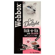 WEBBOX CATS DELIGHT LICK-E-LIX WITH SALMON 5 X SACHETS - LICK-E-LIX